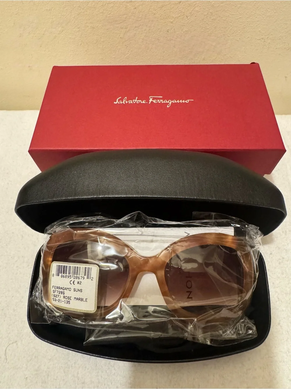 NWT Salvatore Ferragamo SF728S Rose Marble Sunglasses Full Set Made in Italy